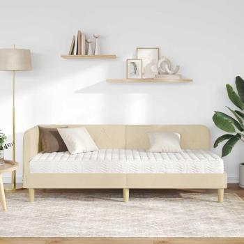 Eckbettgestell mit Matratze Creme 80 x 200 cm Stoff