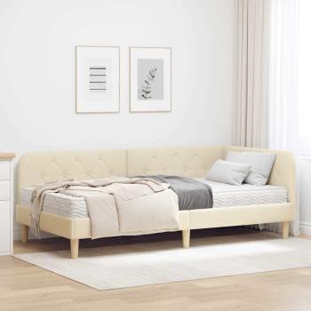 ARDEBO.de - Eckbettgestell mit Matratze Creme 90 x 200 cm Stoff