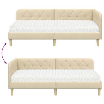 Eckbettgestell mit Matratze Creme 90 x 200 cm Stoff