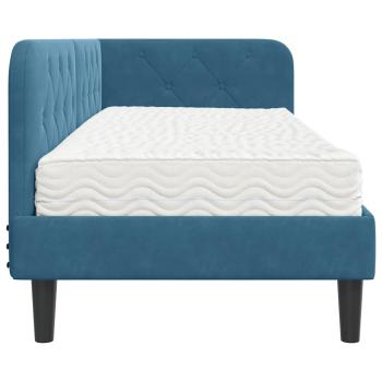 Eckbettgestell mit Matratze mit Kopfteil Blau 80 x 200 cm Samt