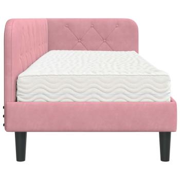 Eckbettgestell mit Matratze mit Kopfteil Rosa 80 x 200 cm Samt