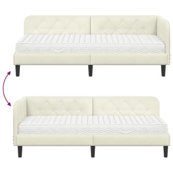 ARDEBO.de - Eckbettgestell mit Matratze mit Kopfteil Creme 80 x 200 cm Samt