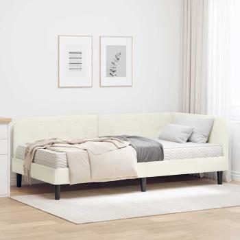 ARDEBO.de - Eckbettgestell mit Matratze mit Kopfteil Creme 90 x 200 cm Samt