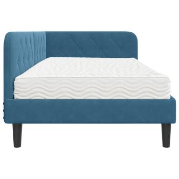 Eckbettgestell mit Matratze mit Kopfteil Blau 100 x 200 cm Samt