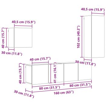 ARDEBO.de - TV-Schränk Wandmontiert 4 pcs Altholz Holzwerkstoff