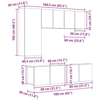 TV-Wandmöbel Wandmontiert 5 pcs Artisan-Eiche Holzwerkstoff