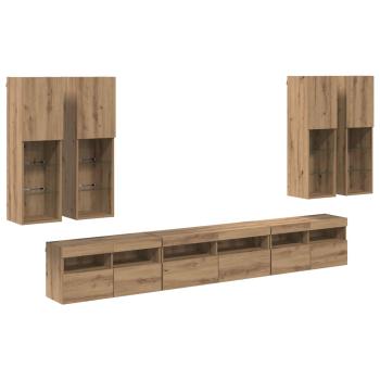TV-Wandregal-Set Wandmontiert 7 pcs Artisan-Eiche Holzwerkstoff