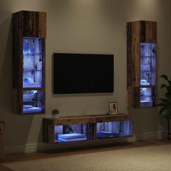 TV-Wandmöbel mit LED-Lichtleisten 6 pcs Altholz Holzwerkstoff