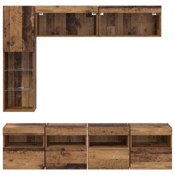 TV-Schränk mit LED-Lichtleisten 7 pcs Altholz Holzwerkstoff