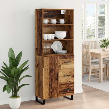 Highboard Altholz 69,5 x 34 x 180 cm Engineered Wood und Glas