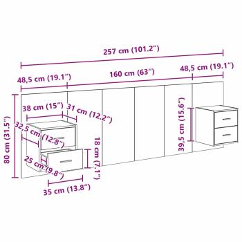 Kopfteil mit Schrank 3 Stk. Artisan-Eiche Holzwerkstoff