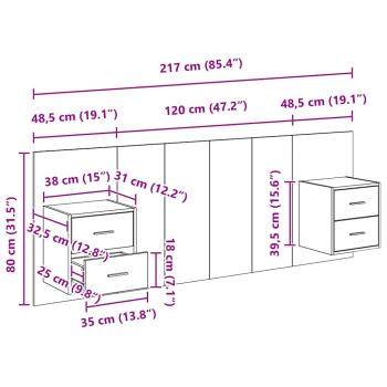 Kopfteil mit Schrank 3 Stk. Artisan-Eiche Holzwerkstoff