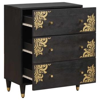 ARDEBO.de - Sideboard Schwarz 60 x 33 x 75 cm Massivholz Mango