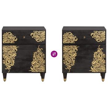 Nachttisch mit Tür Schwarz 50 x 33 x 60 cm Massivholz Mango