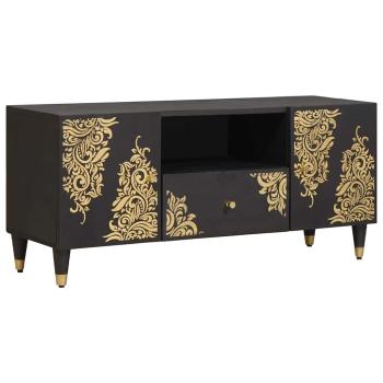 ARDEBO.de - TV-Schränk mit Regal Schwarz 105 x 33 x 46 cm Massivholz Mango