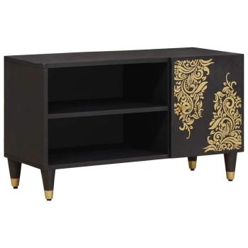 ARDEBO.de - TV-Schränk mit Regal Schwarz 80 x 33 x 46 cm Massivholz Mango