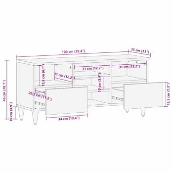 TV-Schränk mit Regal Schwarz 100 x 33 x 46 cm Massivholz Mango