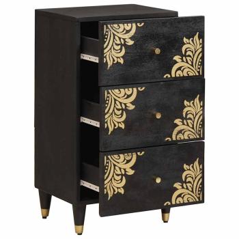 Sideboard mit Regal Schwarz 40 x 33 x 75 cm Massivholz Mango