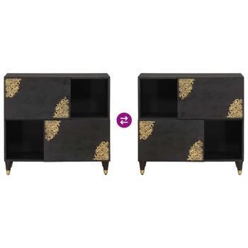 Sideboard mit Regal Schwarz 80 x 33 x 75 cm Massivholz Mango