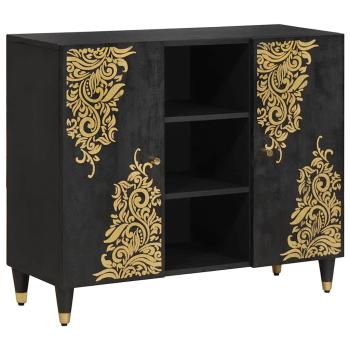 ARDEBO.de - Sideboard mit Regal Schwarz 90 x 33 x 75 cm Massivholz Mango