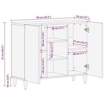 Sideboard mit Regal Schwarz 90 x 33 x 75 cm Massivholz Mango