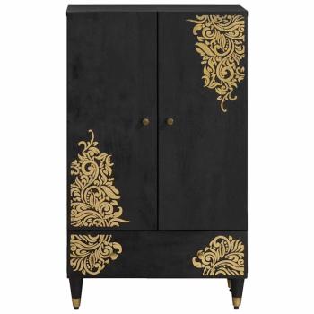 Highboard mit Regal Schwarz 60 x 33 x 100 cm Massivholz Mango