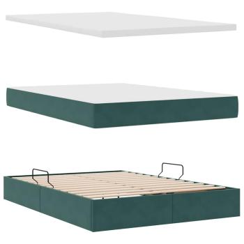 Bett mit Stauraum und LED Dunkelgrün 140 x 190 cm Samt