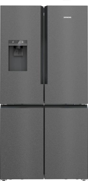 ARDEBO.de Siemens KF96DPXEA iQ700 Stand Kühl-Gefrierkombination, 90,5 cm breit, 574 L, Festwasseranschluss, noFrost, Wasser-/Eis-/Crushed Ice Spender, gebürsteter schwarzer Stahl AntiFingerprint