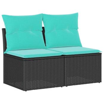 2-tlg. Garten-Sofagarnitur mit Kissen Schwarz Poly Rattan