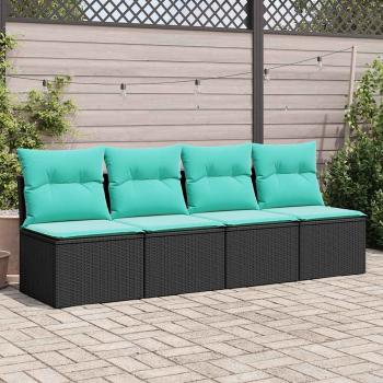 2-tlg. Garten-Sofagarnitur mit Kissen Schwarz Poly Rattan