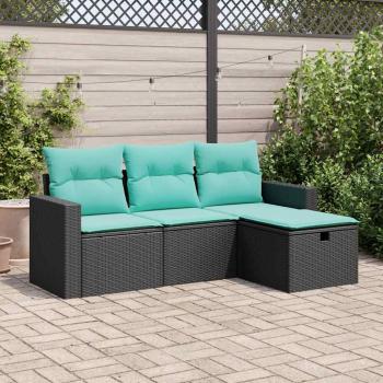 ARDEBO.de - 4-tlg. Garten-Sofagarnitur mit Kissen Schwarz Poly Rattan