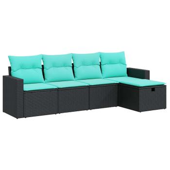 5-tlg. Garten-Sofagarnitur mit Kissen Schwarz Poly Rattan