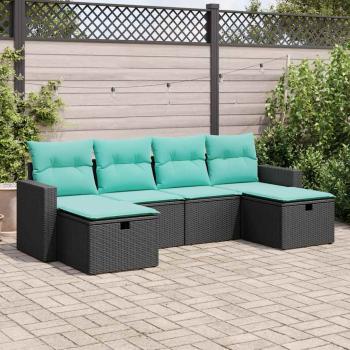 ARDEBO.de - 6-tlg. Garten-Sofagarnitur mit Kissen Schwarz Poly Rattan