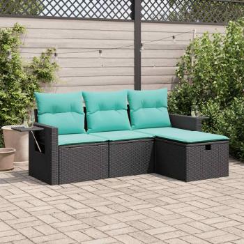 ARDEBO.de - 4-tlg. Garten-Sofagarnitur mit Kissen Schwarz Poly Rattan