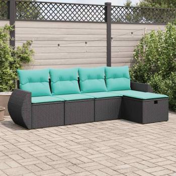 ARDEBO.de - 5-tlg. Garten-Sofagarnitur mit Kissen Schwarz Poly Rattan