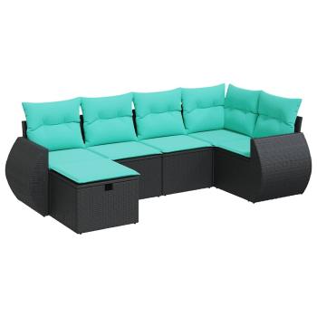 6-tlg. Garten-Sofagarnitur mit Kissen Schwarz Poly Rattan