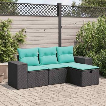 ARDEBO.de - 4-tlg. Garten-Sofagarnitur mit Kissen Schwarz Poly Rattan