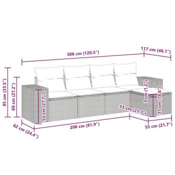5-tlg. Garten-Sofagarnitur mit Kissen Schwarz Poly Rattan