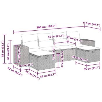 6-tlg. Garten-Sofagarnitur mit Kissen Schwarz Poly Rattan