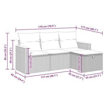 4-tlg. Garten-Sofagarnitur mit Kissen Schwarz Poly Rattan