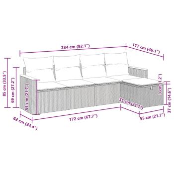 5-tlg. Garten-Sofagarnitur mit Kissen Schwarz Poly Rattan