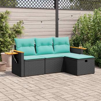 ARDEBO.de - 4-tlg. Garten-Sofagarnitur mit Kissen Schwarz Poly Rattan