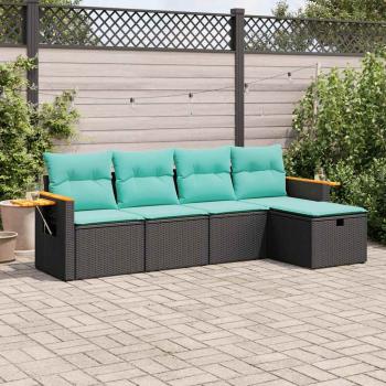 ARDEBO.de - 5-tlg. Garten-Sofagarnitur mit Kissen Schwarz Poly Rattan