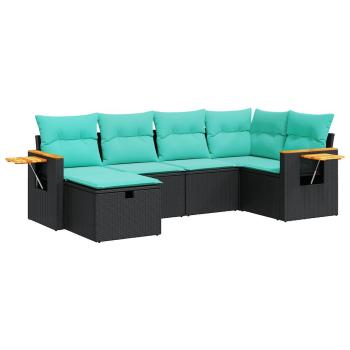6-tlg. Garten-Sofagarnitur mit Kissen Schwarz Poly Rattan