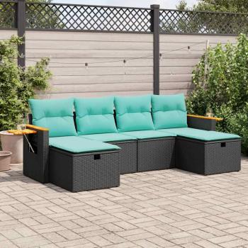 ARDEBO.de - 6-tlg. Garten-Sofagarnitur mit Kissen Schwarz Poly Rattan