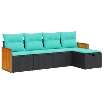 5-tlg. Garten-Sofagarnitur mit Kissen Schwarz Poly Rattan