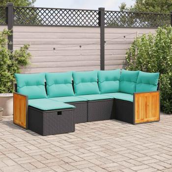 ARDEBO.de - 6-tlg. Garten-Sofagarnitur mit Kissen Schwarz Poly Rattan