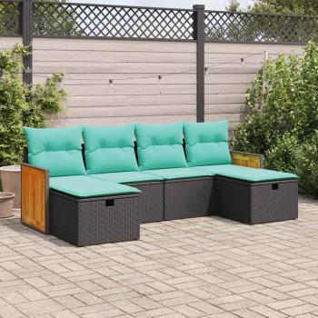 ARDEBO.de - 6-tlg. Garten-Sofagarnitur mit Kissen Schwarz Poly Rattan