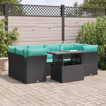 ARDEBO.de - 7-tlg. Garten-Sofagarnitur mit Kissen Schwarz Poly Rattan