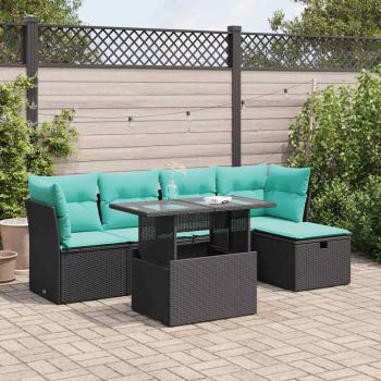 ARDEBO.de - 6-tlg. Garten-Sofagarnitur mit Kissen Schwarz Poly Rattan